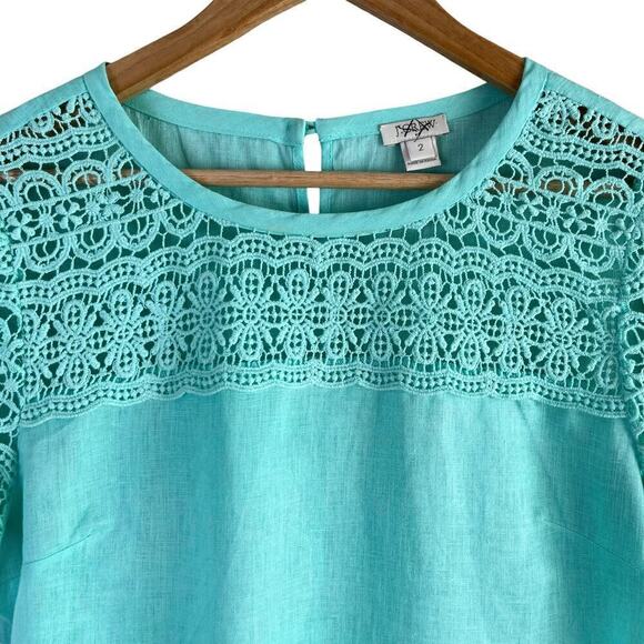 J.Crew Linen Lace Short Sleeve Tee Top in Mint Green, Size 2 - Picture 2 of 9